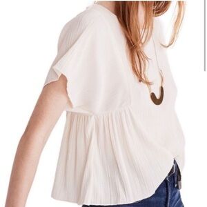 Madewell Micro Pleat Plisse Blouse (Beige) (M)